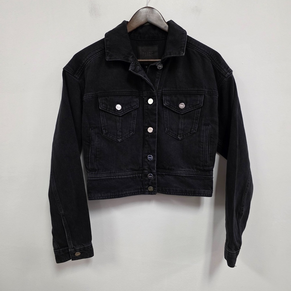 Paige Womens Button Up Cropped Denim Bree Jacket Size‎ XS Black Lyocell Grunge